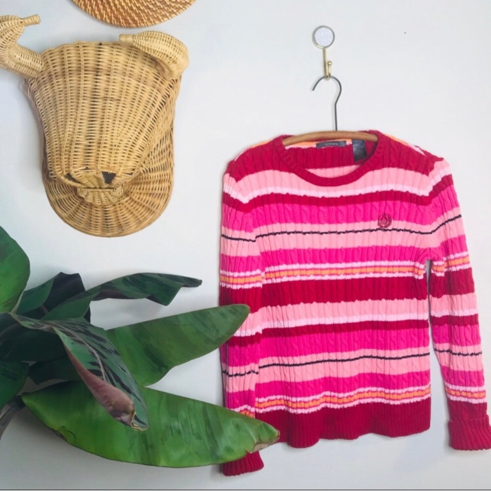 vtg vsco ribbed pink cable knit chunky sweater - Picture 3 of 7